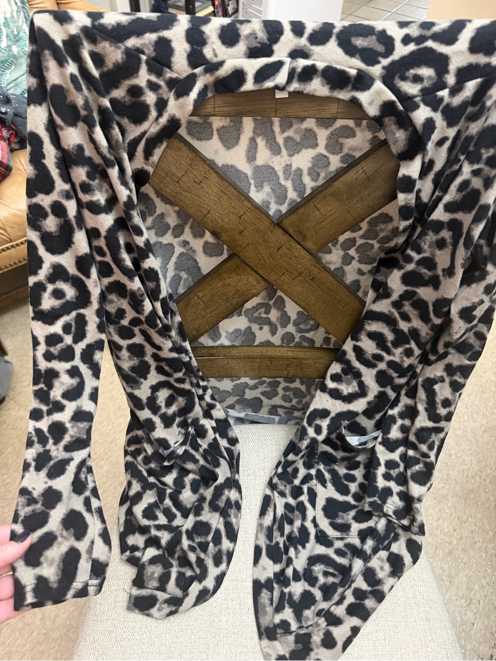 Amaryllis Leopard Print Open Cardigan - Black & Cream with pockets
